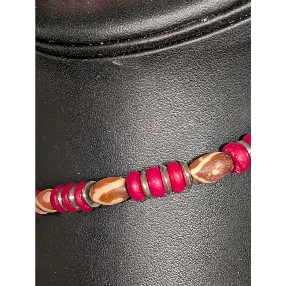 Multicolored & Multi Shapes Glass Beaded Necklace With Matching Bracelet